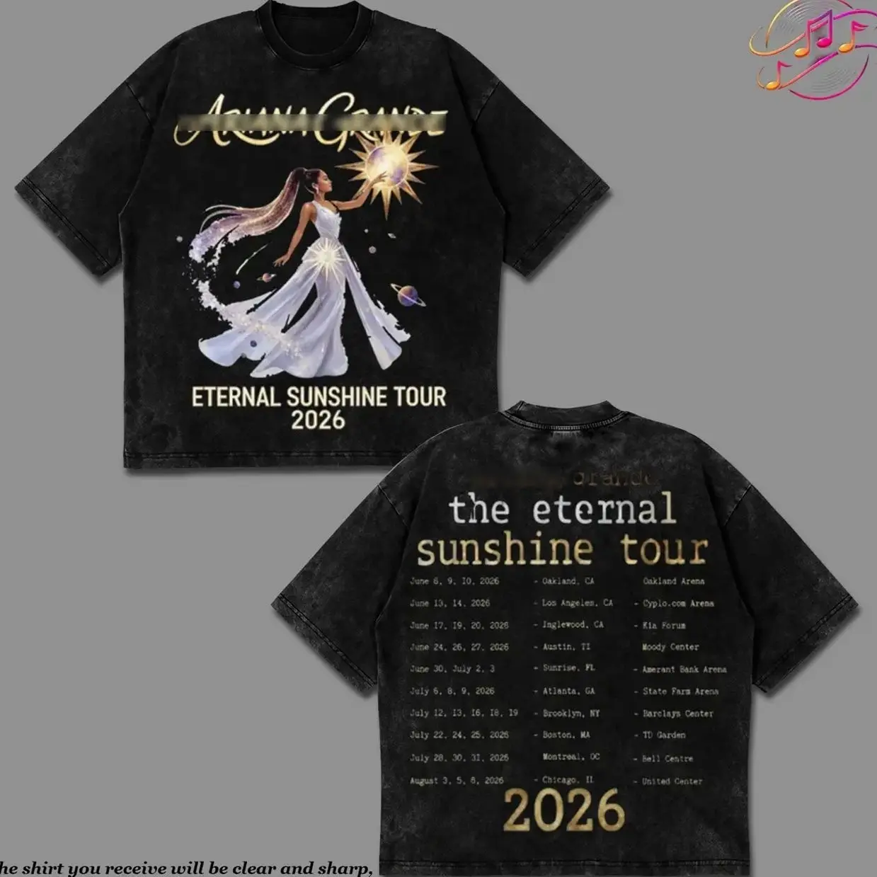 The Eternal Sunshine Tour 2026 Graphic Premium Acid Washed Cotton T-Shirt For Ari Grande Fans, Ari Eternal Sunshine Hip-Hop Shirt, Eternal Sunshine Album Merch, AG Fan Graphic Tee, Concert Music Outfit C32