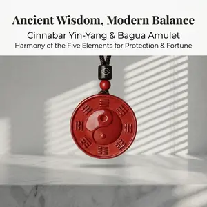 Pup CZ Unisex Ethnic CZ Round Jewellery Pendant with Cinnabar Bagua, Yin-Yang Symbol - 5 Elements Harmony Lucky Charm Jewelry, Spiritual Charms for Protection, Fortune - Festival Home Gift Collectibles