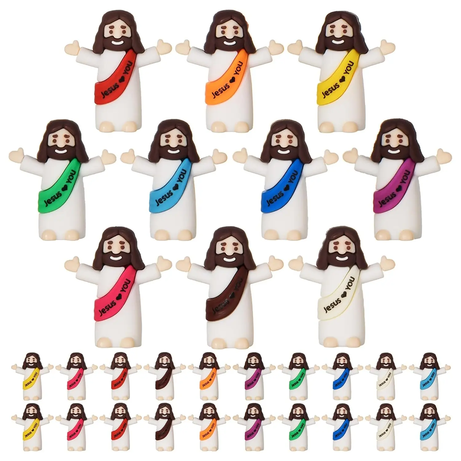 30/50 Mini Jesus Jesus Loves You Rubber Figurines, Tiny Jesus Ornament Decor Perfect for Hide-and-seek with Easter Eggs, Ideal Gifts for Religious Parties and Christenings, Religious Ornaments, and Versatile Religious Decorations, Religious Home Decor