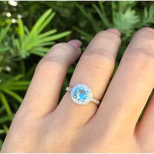 Sterling Silver Halo Aquamarine Ring