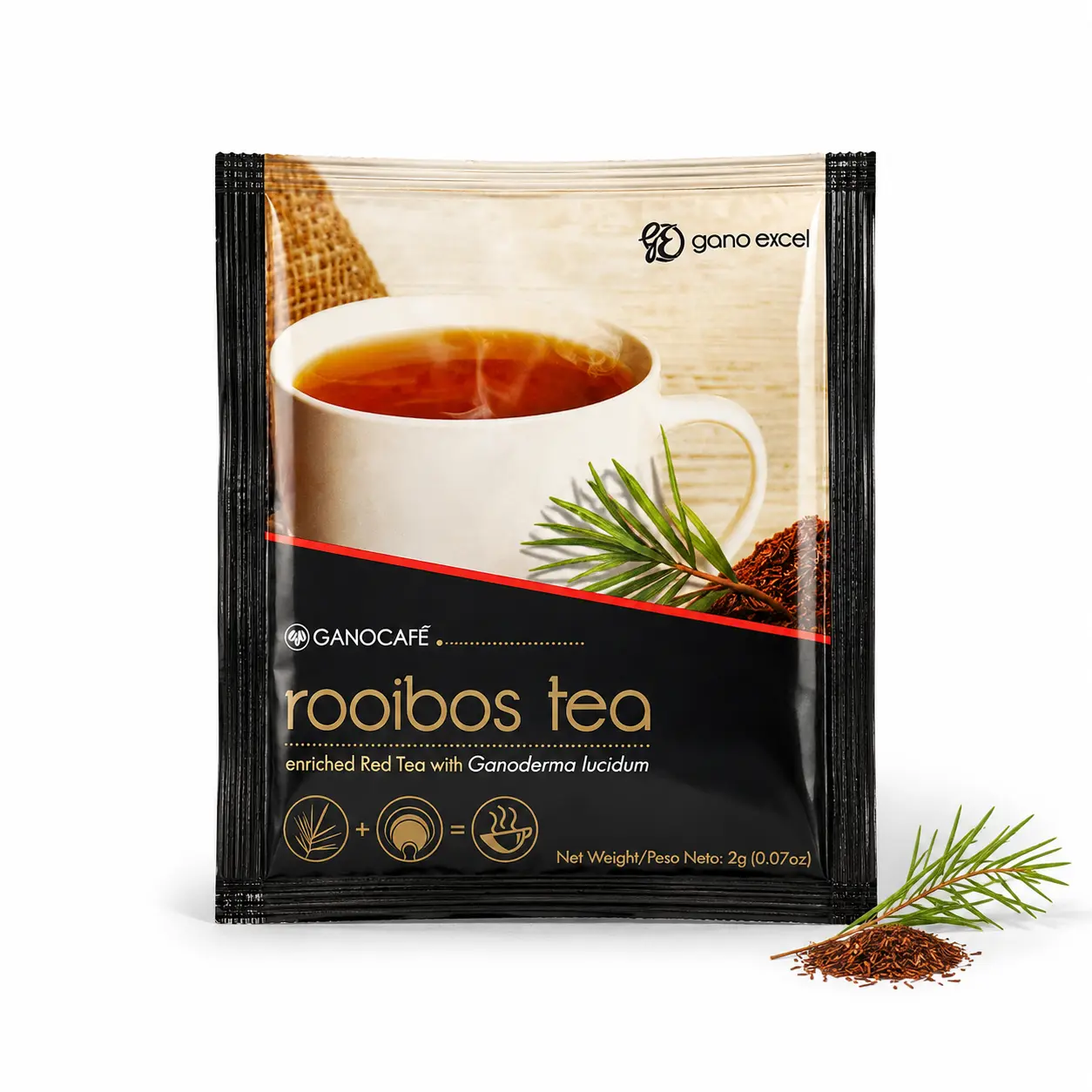 Gano Excel Rooibos Tea with Ganoderma Lucidum, Caffeine-Free Red Herbal Tea, Smooth Naturally Caffeine-Free Tea Blend