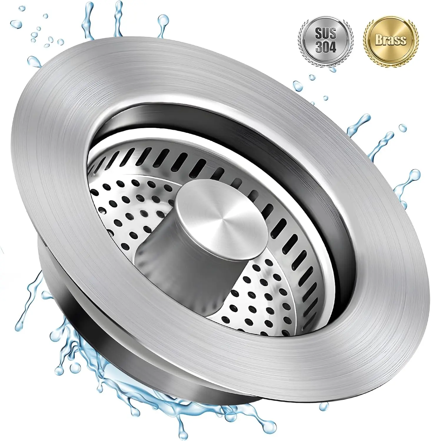 Kitchen Sink Drain Strainer, 3 in 1 All Stainless Steel Sink Strainer, Pop Up Sink Stopper with Copper Bounce Core, Anti-Clog Food Catcher Basket for US Standard 3-1/2 inch Drain (1 Pack)