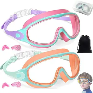 MARISUN 2 Pack Kids Swim Goggles for 3-15 UV Protection Anti-Fog High Definition Waterproof Adjustable Goggles for Boys and Girls - Safety anti-uv swimming goggles swim glass anti-fog swimming goggles Swimminggoggles Nose Clip Earplugs Nose Clip Noseclip