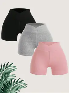 Women's Fashion Casual Trendy Solid Color Lounge Shorts Set Three-Piece, Comfortable and Stylish, Perfect for Daily Wear