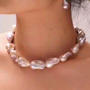 【Real Pearl】Natural Baroque Pearl 18 inches Necklace&7.8 inches Bracelet&Open ended adjustable ring Pearlnecklace