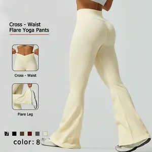 NcmRyu High Waisted Flare Leggings – Ribbed Bootcut Yoga Pants for Women, V Crossover Waist, Stretchy Gym & Casual Wear gia track set