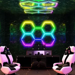 Neatfi RGB Honeycomb Garage Light - IP54 Rated Shop Lighting | Easy Ceiling Installation | Gaming Rooms & Home Theaters, Basements, Warehouse & Gyms  (5 Hex Grids, RGB)