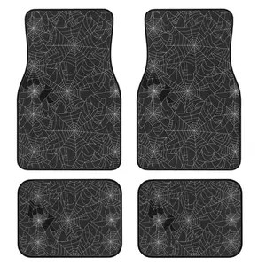 4-Piece Spider Web Print Car Mat Set, Universal Fit, Crystal Velvet, Full Coverage, Suitable for Sedan, Truck, Suv, Essential Car Accessories