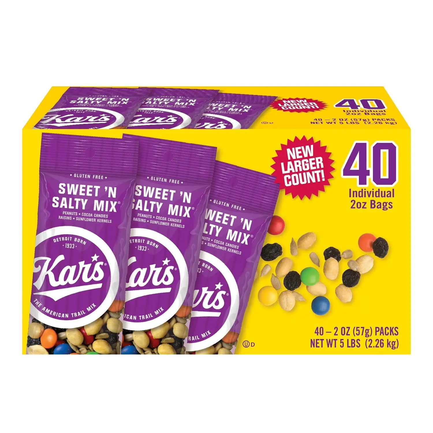 Kar's Sweet 'n Salty Milk-Infused Trail Mix Snack - 2 oz, 40 pk - Chocolate, Raisins, Sunflower Seeds, Peanuts, Candy, Pick And Mix Snack Idea