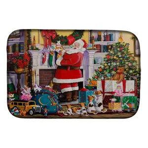 212 MAIN Rectangular Kitchen Drying Mat - 14x21 in, Santa Scene Design, Polyester Face, Water-Absorbent, Kitchen Decorative Placemat for Dishes & Tableware