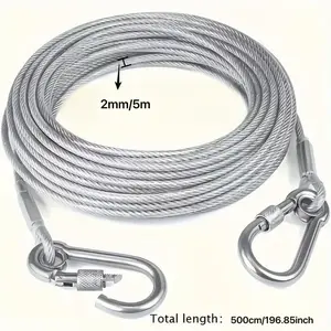 5m Long Clothesline Drying Rope, Outdoor Steel Wire Coated Laundry Line, Windproof, Pet Dog Leash, Thickened Anti-Bite Safety Rope