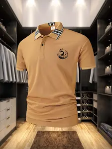 Men's C251 Horse Head Print Polo Shirt, Casual Golf Sportswear, Collared Design, Business Essential, Quality Enhancement Strategy