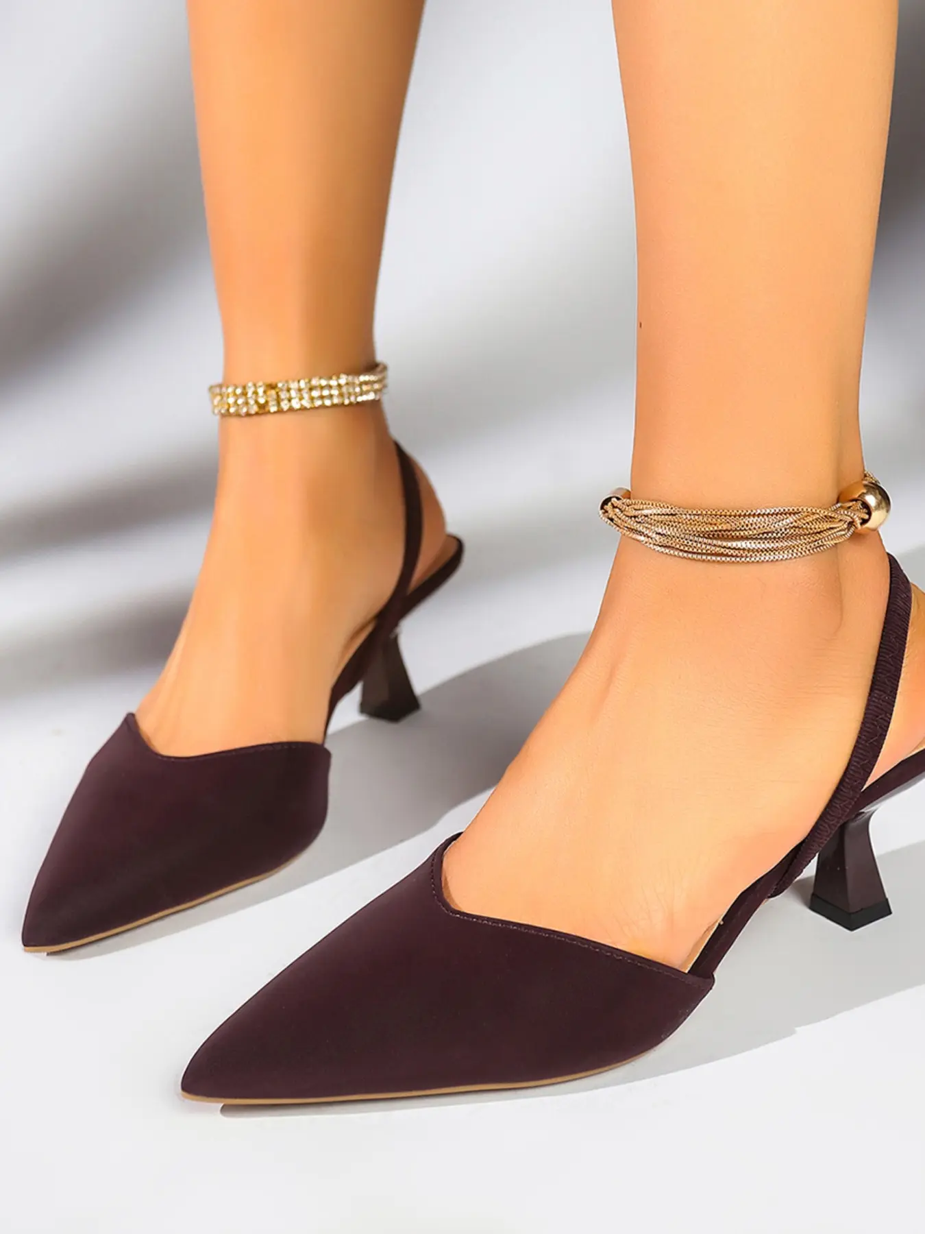 Women's V-Cut Pointed Toe Elastic Slingback Teardrop Stiletto Mules Slip On Backless Non Slip Cloud Cushioned Arch Support All Day Walking Comfort Minimal Wedding Office Date Night Footwear Burgundy White Black Wine Red Four Tones