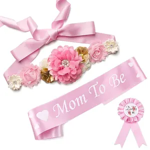 3Pcs/Set Pregnancy Belt Corsage Set | Party Belt Dress Belt, Cute Flower-shaped Belt, Photography Props, Mom To Be Sash, Vintage Style, Pink Color, Regular Fit ﻿