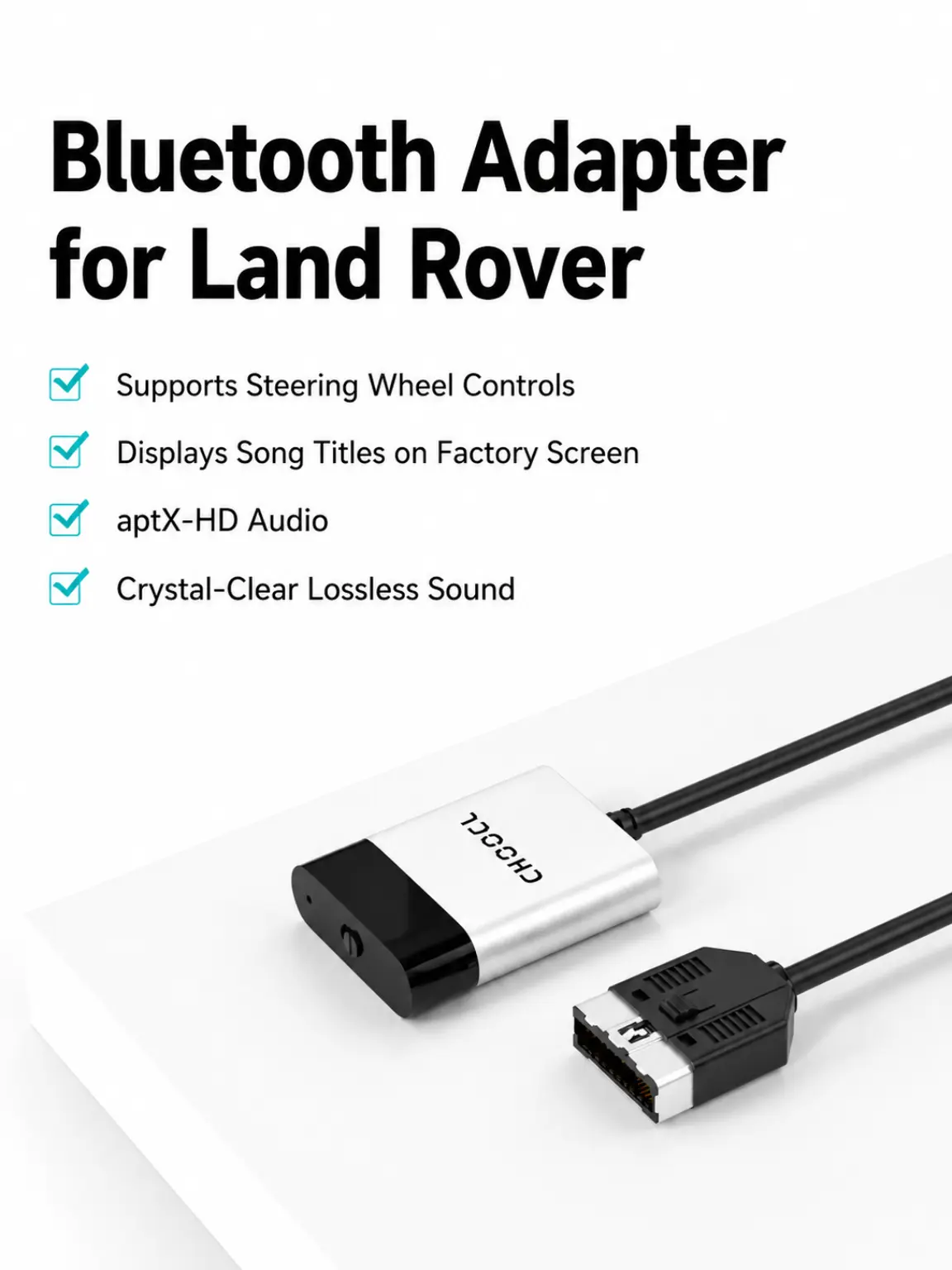 CHOOCL Bluetooth car Adapter with iPod Cable Premium Wireless Audio Adapter for Land Rover, Range Rover & Jaguar–Bluetooth Adapter with aptX-HD Sound