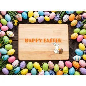 Happy Easter Solid Maple Wood Serving Board Platter - 11" x 16" | Easter Egg Wooden Tokens | Made in the USA 🇺🇸