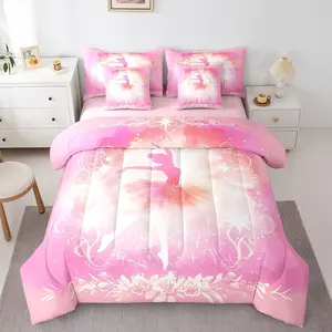 Ballet Dancer Bed in A Bag,Ballerina Comforter Set with Sheets,Dreamy Princess 7 Pieces Bedding Set,Boys Girls Colorful Floral Teens Bed Set