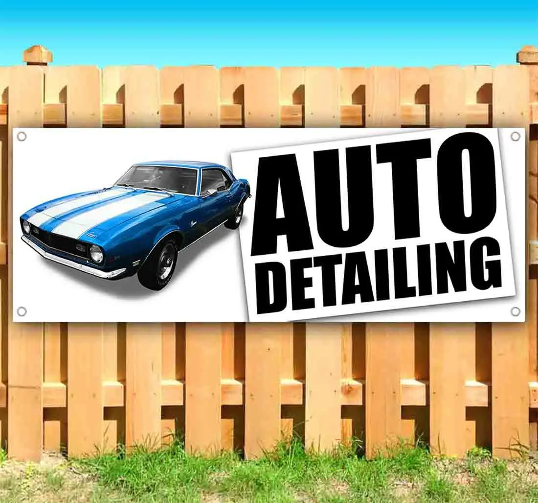 Auto Detailing Camaro Vinyl Banner – Heavy-Duty 13 oz Indoor/Outdoor Business Sign – Multiple Sizes