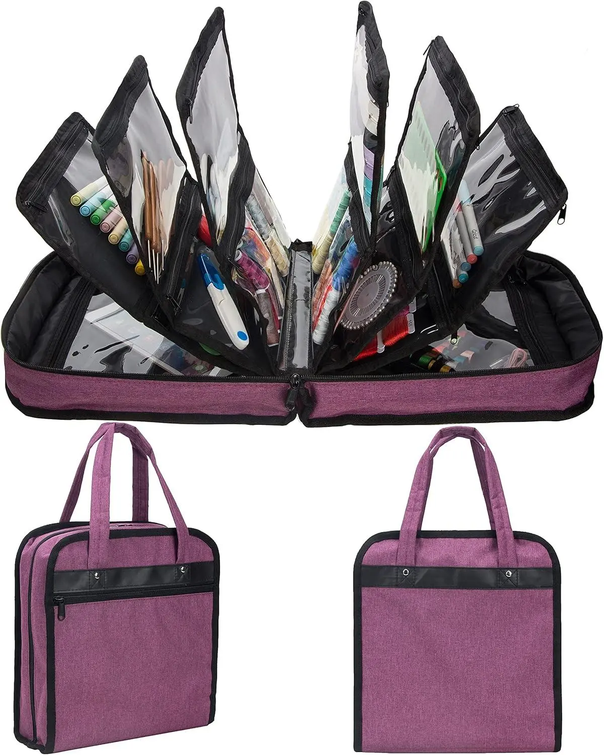 PACMAXI Sewing Accessories Storage Bag, Knitting, Craft Tools | Roomy Carry Bag for Sewing, Knitting and Craft Tools. Multiple Pockets. Tools Not Included.(Purple)