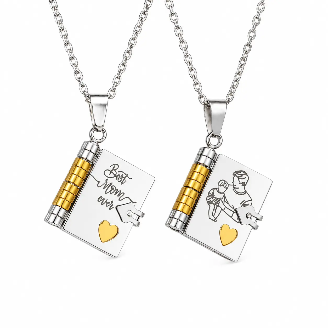 Parents Keepsake Necklace Book Pendant with Gift Box for Mom Dad from Daughter Son Minimal Everyday Jewelry Ready to Gift for Mothers Day Fathers Day