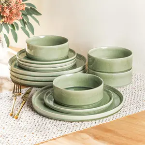 Dinnerware Sets, Reactive Glaze Stoneware and Sets,Chip and Crack Resistant| Dishwasher & Safe Dishes Set, Service for 4 (12pc)