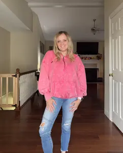 Zenana Fuchsia Acid Washed Kangaroo Hoodie