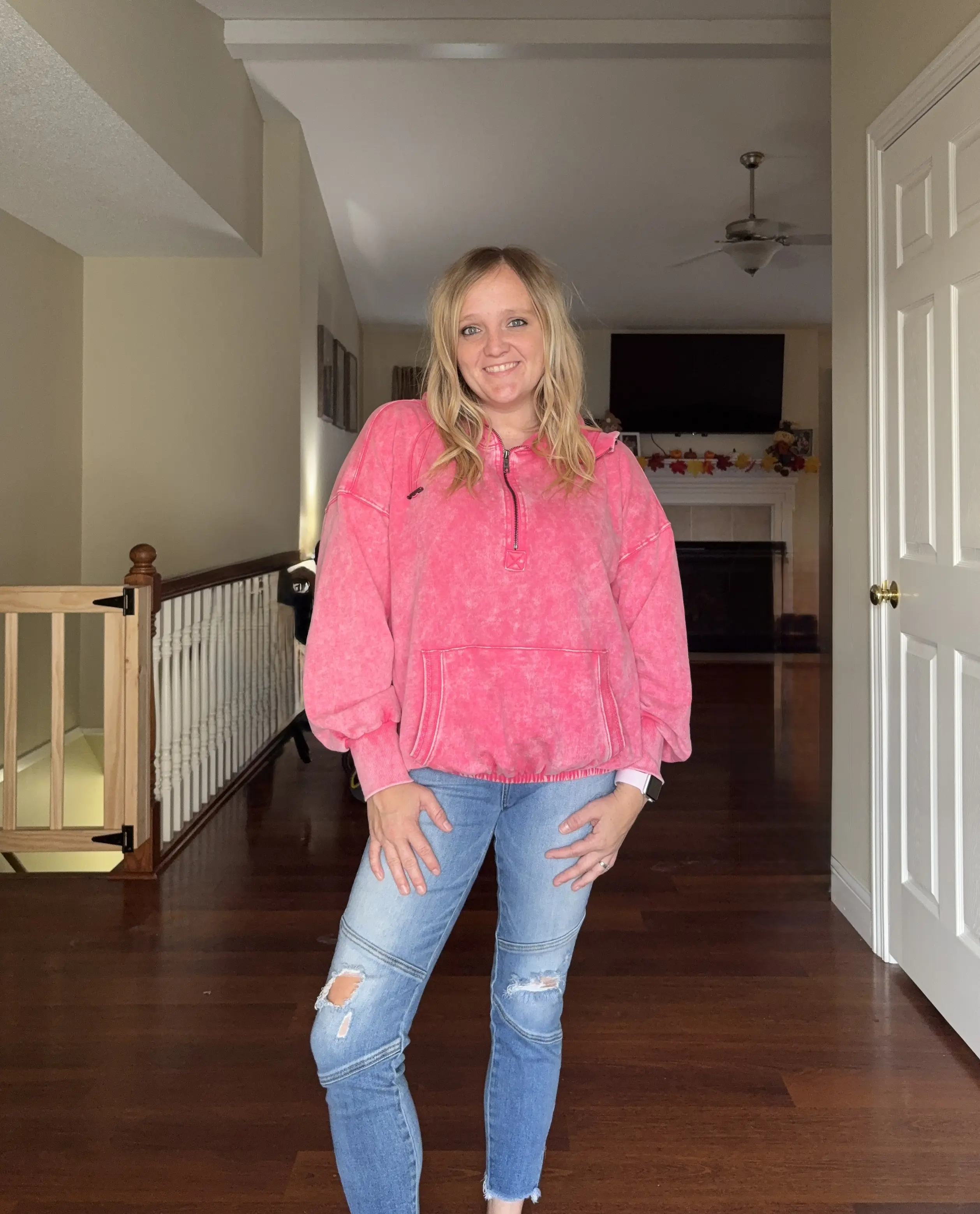Zenana Fuchsia Acid Washed Kangaroo Hoodie