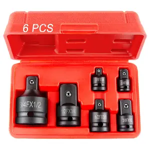 6-piece set of impact sleeve adapter and reducer, 1/4" 3/8" 1/2" 3/4 "sleeve adapter, impact drive sleeve adapter with red box, mechanical high torque tool for driver conversion.