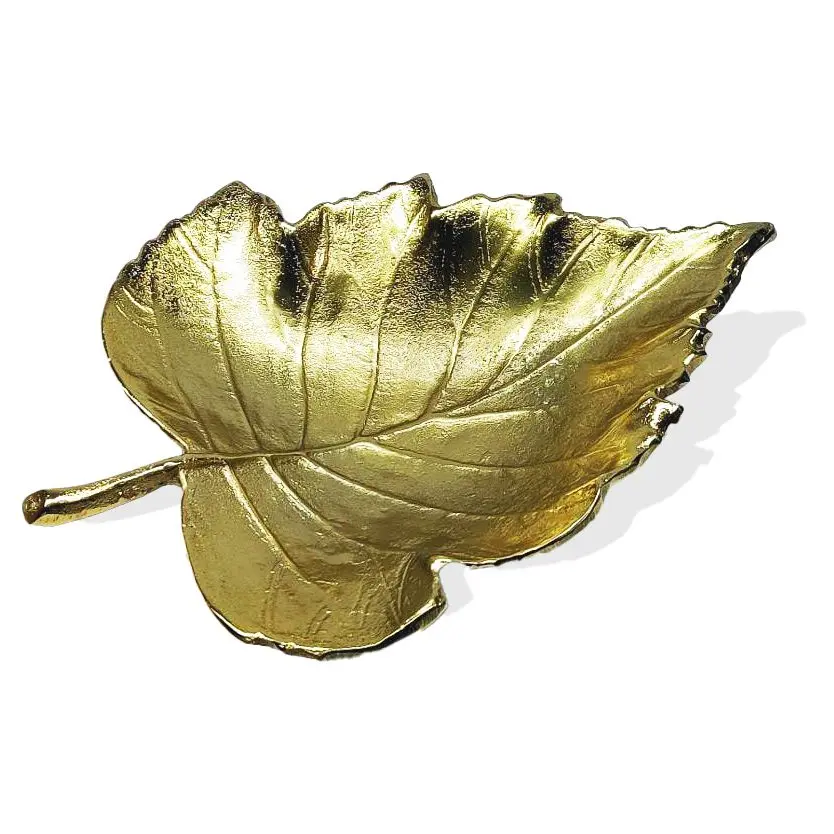 Gold & Silver Detailed Leaf-Shape Metal Tray, Ornate Kitchenware for Plate Display (Tableware Collection)