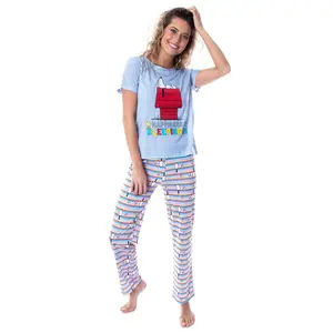 Peanuts Women's Snoopy Happiness is Sleeping In Shirt And Pants Sleepwear Pajama Set
