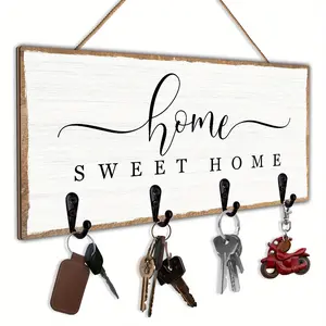 Home sweet home Wooden Wall Key Holder with 4 Hooks, Home Organizer Hook, Home Decor, Vintage Home Decor, New Home Gifts, Modern Rustic Home Decor, Kitchen Accessories, Bathroom Decor, Bedroom Decor