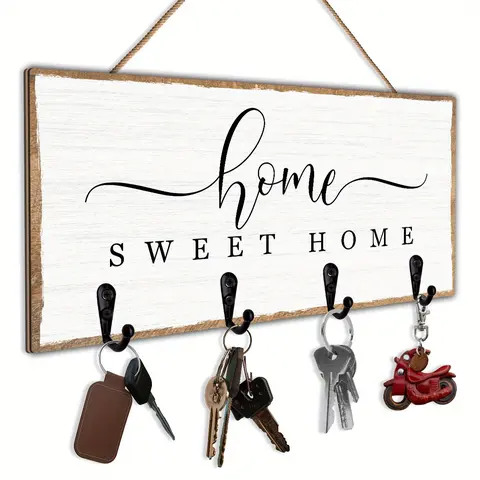 Home sweet home Wooden Wall Key Holder with 4 Hooks, Decorative Hooks, Home Organizer Hook, Home Decor, Vintage Home Decor, New Home Gifts, Modern Rustic Home Decor, Kitchen Accessories, Bathroom Decor, Bedroom Decor