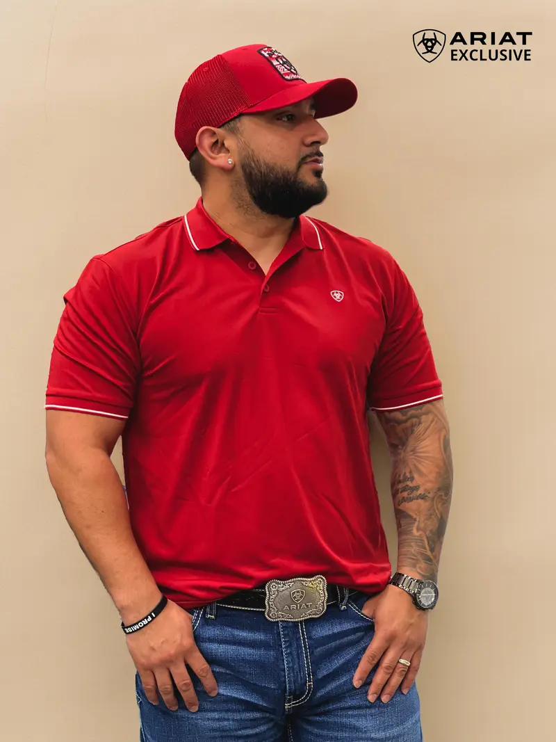 Ariat TEK Logo SMU Polo - Red/White