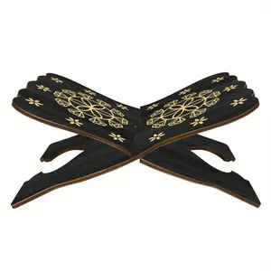 1 set of wooden bookshelves with foldable Quran and Bible book holders, suitable for displaying books, magazines, and recipes for Muslims to read, suitable for displaying and reading prayers.