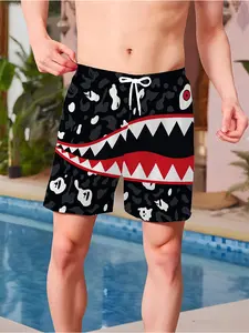 Boys' Graphic Print Beach Shorts, Quick-Dry Swim Trunks, Casual Outdoor Beach Gym Shorts, Loose-Fitting Short-Length Clothing, Swimwear Shorts