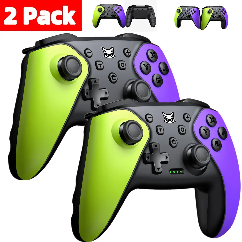 2Packs Wireless Switch Controller for Switch/Lite/OLED/Swicth 2 Controller, Switch Controller Joysticks Work with iOS/Android,Switch 2 Pro TURBO Controller with Wake-up Programmable (Green+Purple)