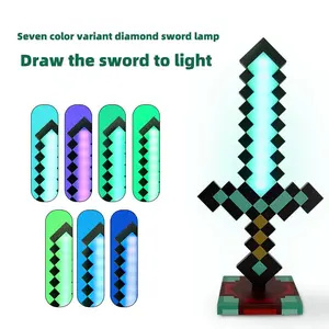 Rechargeable Rainbow Diamond Sword Light, Color Changing Sword Decor Lamp (7 Color Modes), Gift Model Desk Lamp, Sword Model Desk Lamp, Glowing Model Toy , Pixel Style Mining Craft Party Supplies