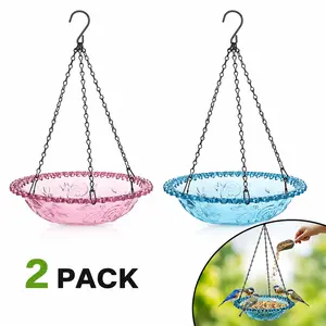 2-Pack Hanging Bird Feeder with Water & Bath Tray, 3-In-1 Outdoor Bird Feeder, Adjustable Metal Chain Hook, Anti-Spill Design for Garden, Patio & Yard