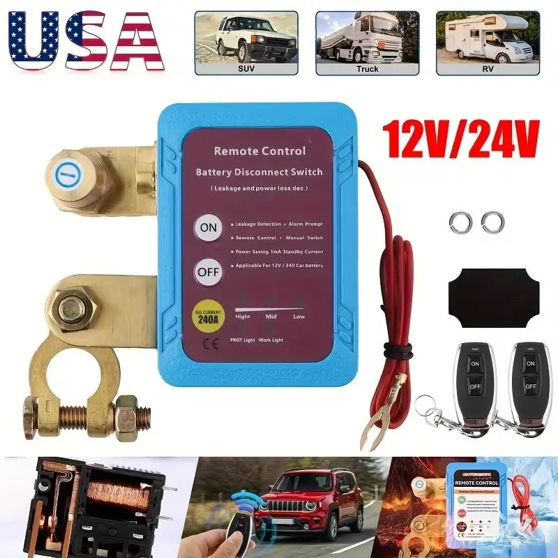 12V 240A Remote Battery Disconnect Switch Kill Switch Automatic Power Shut Off Switch Remote Control Switch for Auto Car Truck Boat
