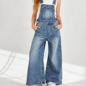 Girls Denim Overalls Wide-Leg Jeans Dungarees Pants Casual Kids Outfits for 5-13T