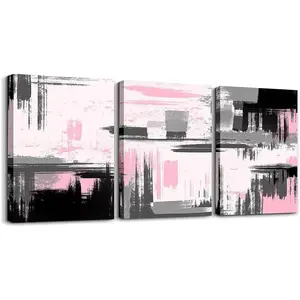 3 Piece Pink Grey Black Canvas Wall Art for Bedroom Bathroom Kitchen,Abstract Modern Picture Wall Decor,Wall Art Kitchen Print Painting Gift Home