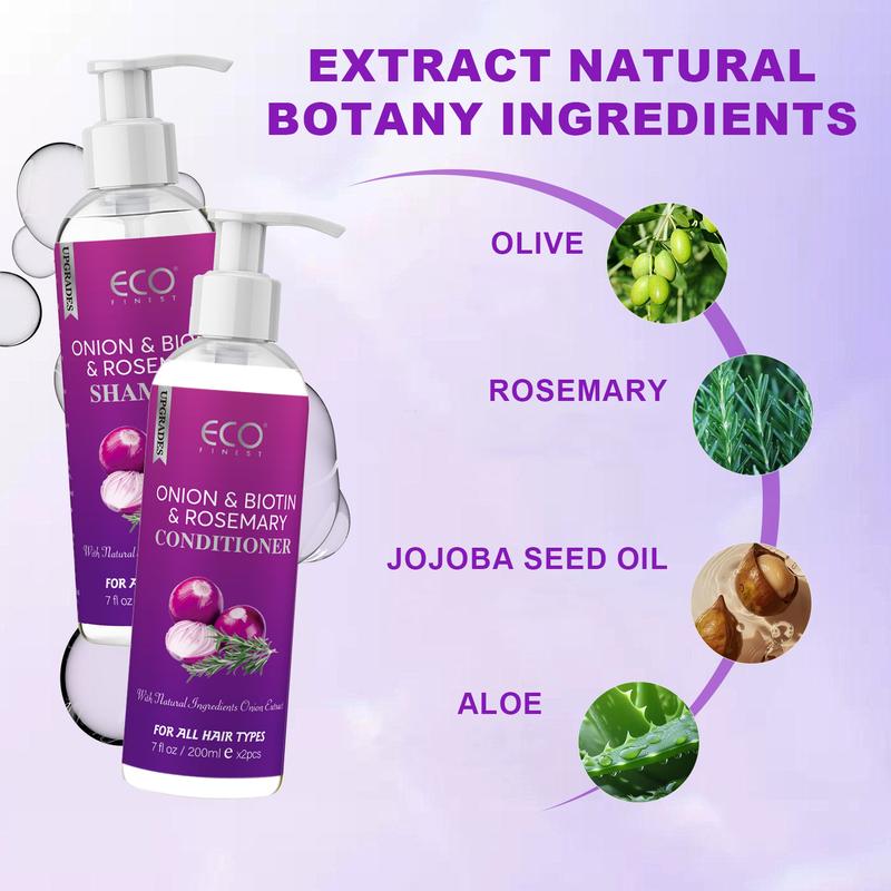 ECO Finest Onion and Rosemary Biotin Shampoo and Conditioner Set, suitable for all hair types, moisturizing formula, paraben-free, 800ml total.
