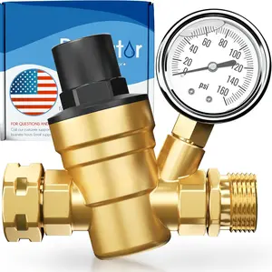 RV Water  Regulator for RV Camper. Brass  Adjustable Water  Regulator with Gauge for Camper Travel Trailer, Reducer Valve W Filter. M11-0660R.