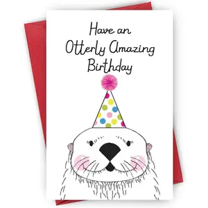 Otter Birthday Card, Otter Birthday Greeting Card with Envelope, Funny Birthday Celebration Card for Kids  Animal Lovers Friend