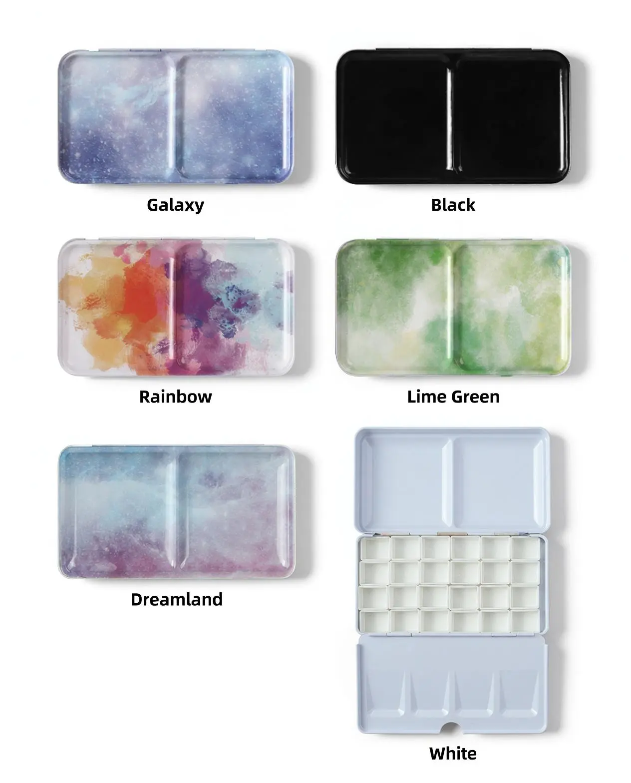 SeamiArt Empty Watercolor Palette Box - Portable Paint Storage Case for Watercolorists, with Mixing Area, 6 Styles, Back to School Art Supplies, Camping Essentials Gift Idea