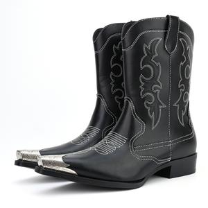 Men's retro casual embroidered pointed denim boots      Outdoorfun  Shoe Shoe Closed Boy Decor