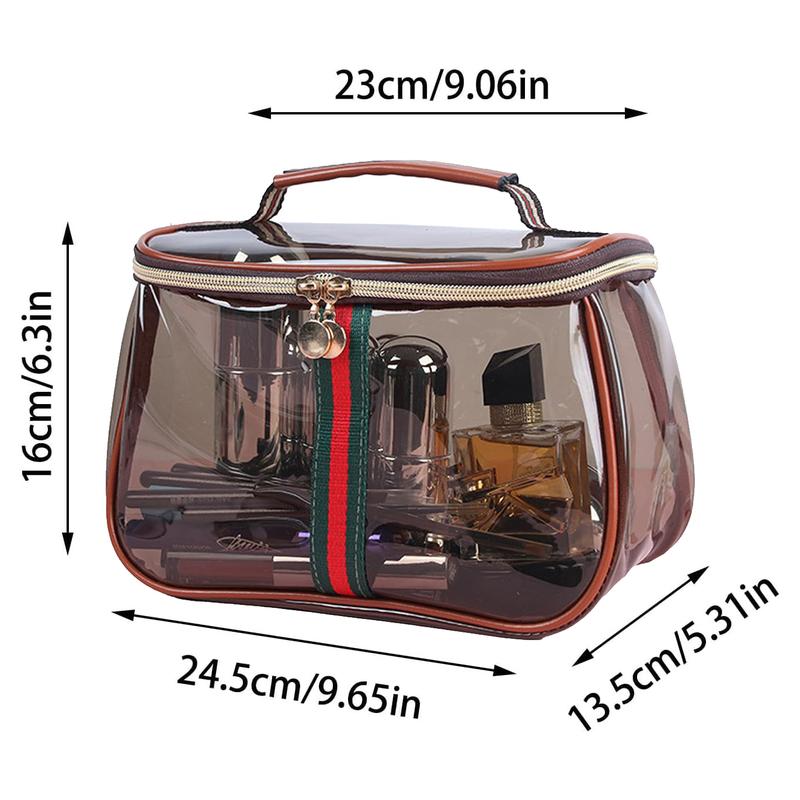 New Retro Vintage Vanity Bag, Capacity Makeup Organizer for Women, Ladies Travle Storage Case, Transparent Toiletry Bag, Portable Skincare Storage Case (Brown)