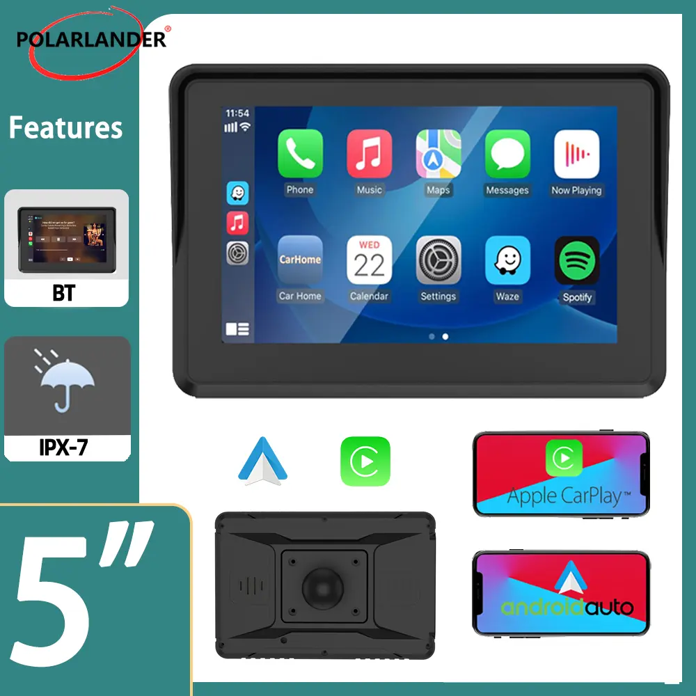 5 Inch IP66 Waterproof Portable Motorcycle GPS Navigator Wireless Apple CarPlay Android Auto Huawei HiCar Touch Screen