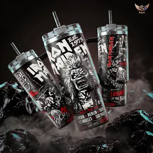Iron Maiden Est 1975 40 oz Stainless Steel Vacuum Insulated Water Bottle with Handle, Straw, Eddie Mascot Graphic - Leakproof, Portable Travel Mug for Metal Fans, Keeps Drinks Hot/Cold Heavy Metal Merch Gift