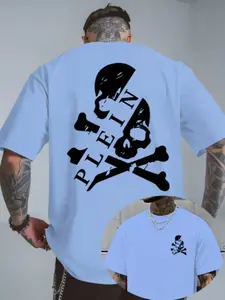Men's Summer Fashion 'plein Skull' Print T-Shirt, Casual Short Sleeve Round Neck, Knit Fabric, Comfortable for Leisure and Home